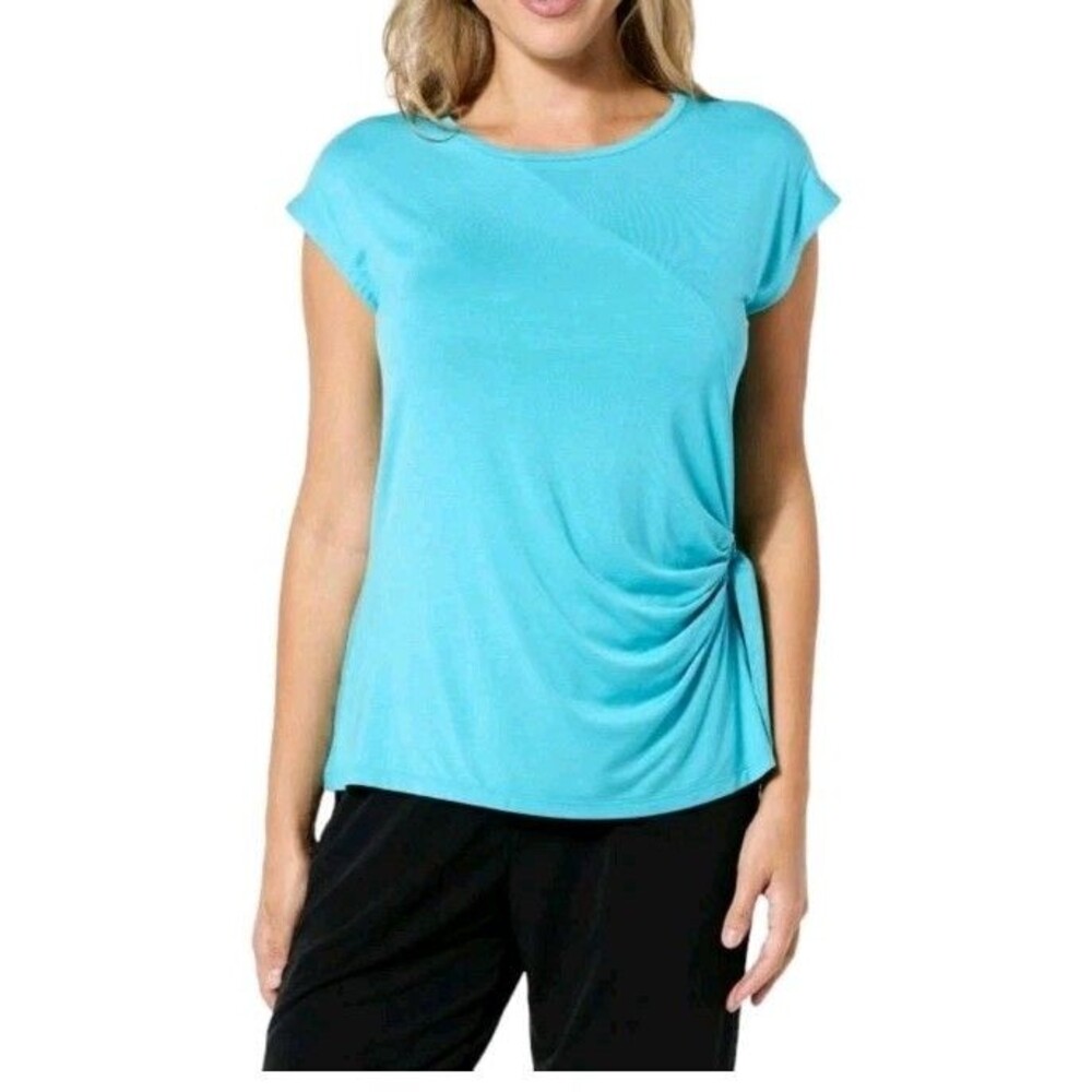 NWOT HSN Colleen Lopez Knit Tee T-Shirt Women's Top Side Tie Maui Blue